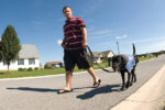 Brandon Luba, son of Master Sgt. Michael Luba, 9th Airlift Wing, walks Fala, a black Labrador retriever. Fala was a seeing eye dog candidate and is now used to help train other dogs for the Guiding Eyes for the Blind program. (U.S. Air Force photo/Jason Minto)